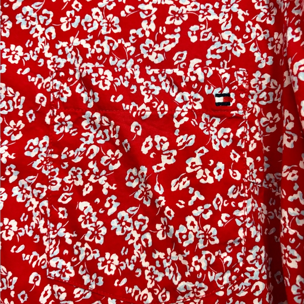 Floral Red Button-Up Women's Top - Picture 3 of 5